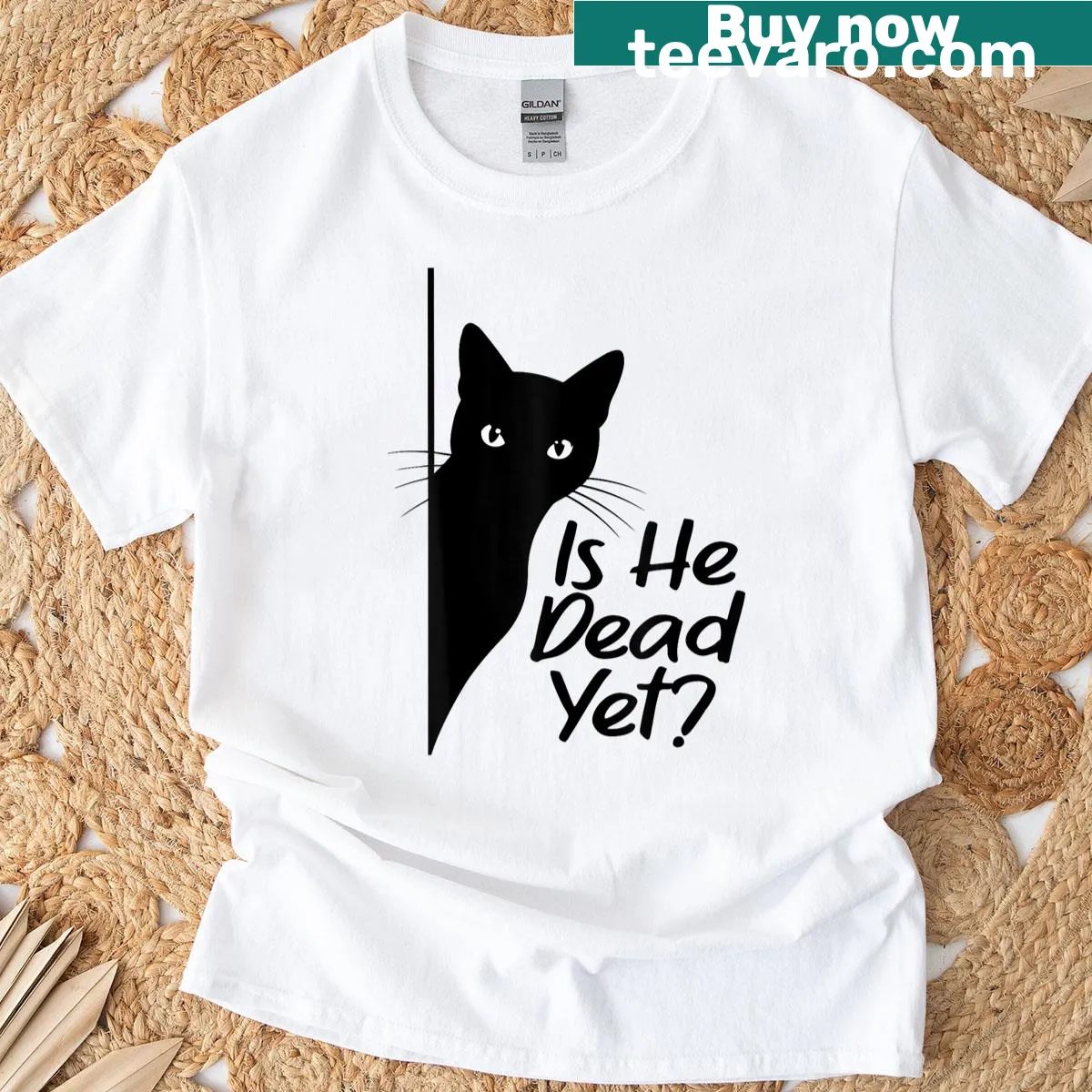 Sarcastic cat humor t-shirt with bold text design — on a men's t-shirt