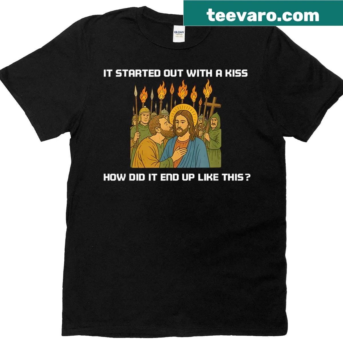 Thought-provoking t-shirt featuring the phrase about love and faith. — on a men's t-shirt