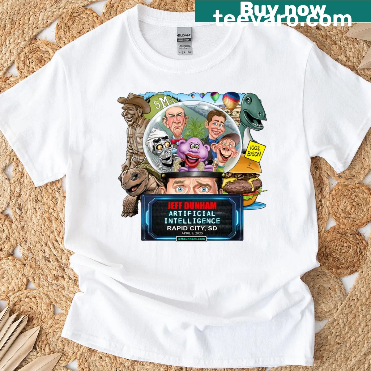 Graphic T-shirt celebrating Jeff Dunham's comedy with a Rapid City theme — on a men's t-shirt