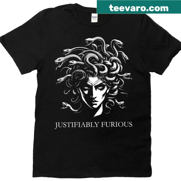 Feminist Medusa graphic T-shirt with powerful imagery