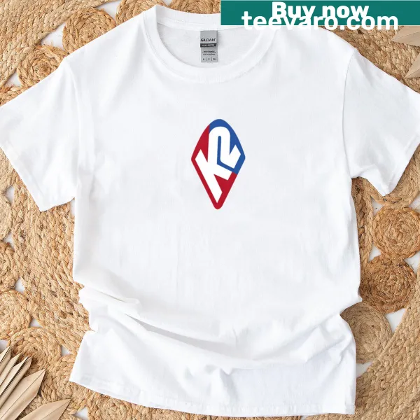 K2skis logo graphic on a casual skiing-themed T-shirt