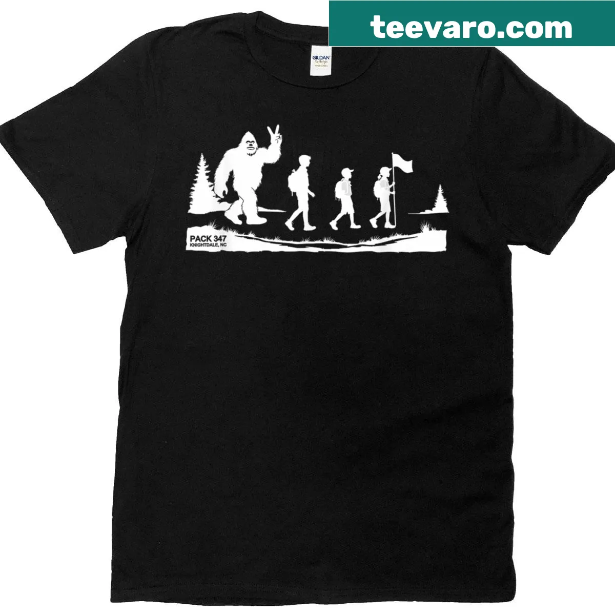 Scout-themed t-shirt with Knightdale Scouts insignia — on a men's t-shirt