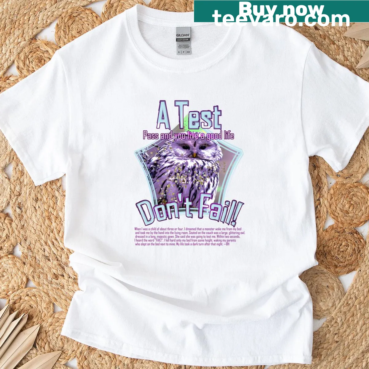 Text design related to Lechuza folklore and storytelling — on a men's t-shirt