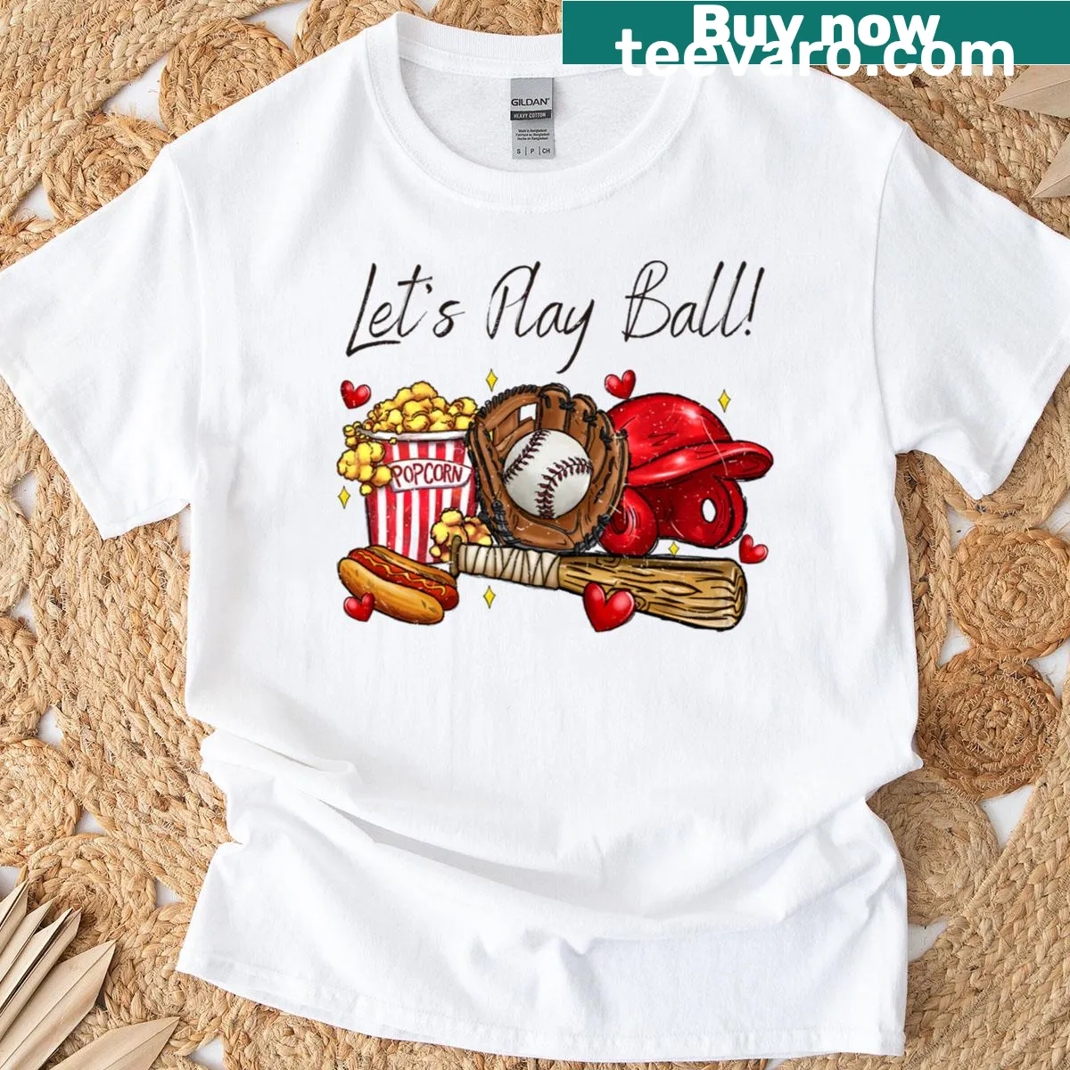 Illustrated design inviting play on a 'Lets Play Ball' t-shirt — on a men's t-shirt