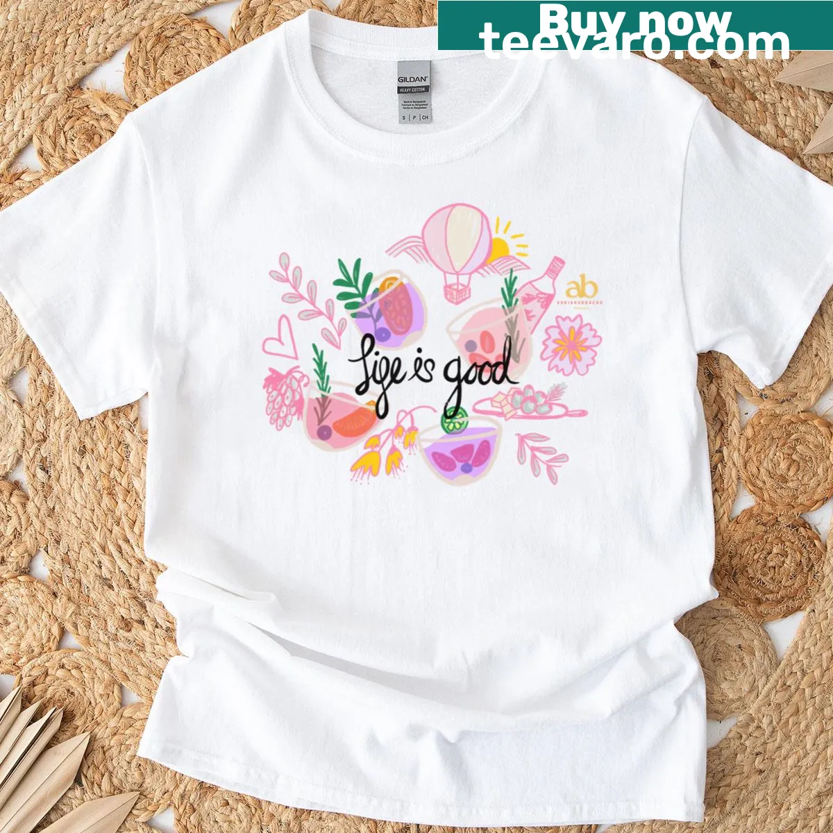 Positive message 'Life Is Good' in inviting typography on a T-shirt — on a men's t-shirt