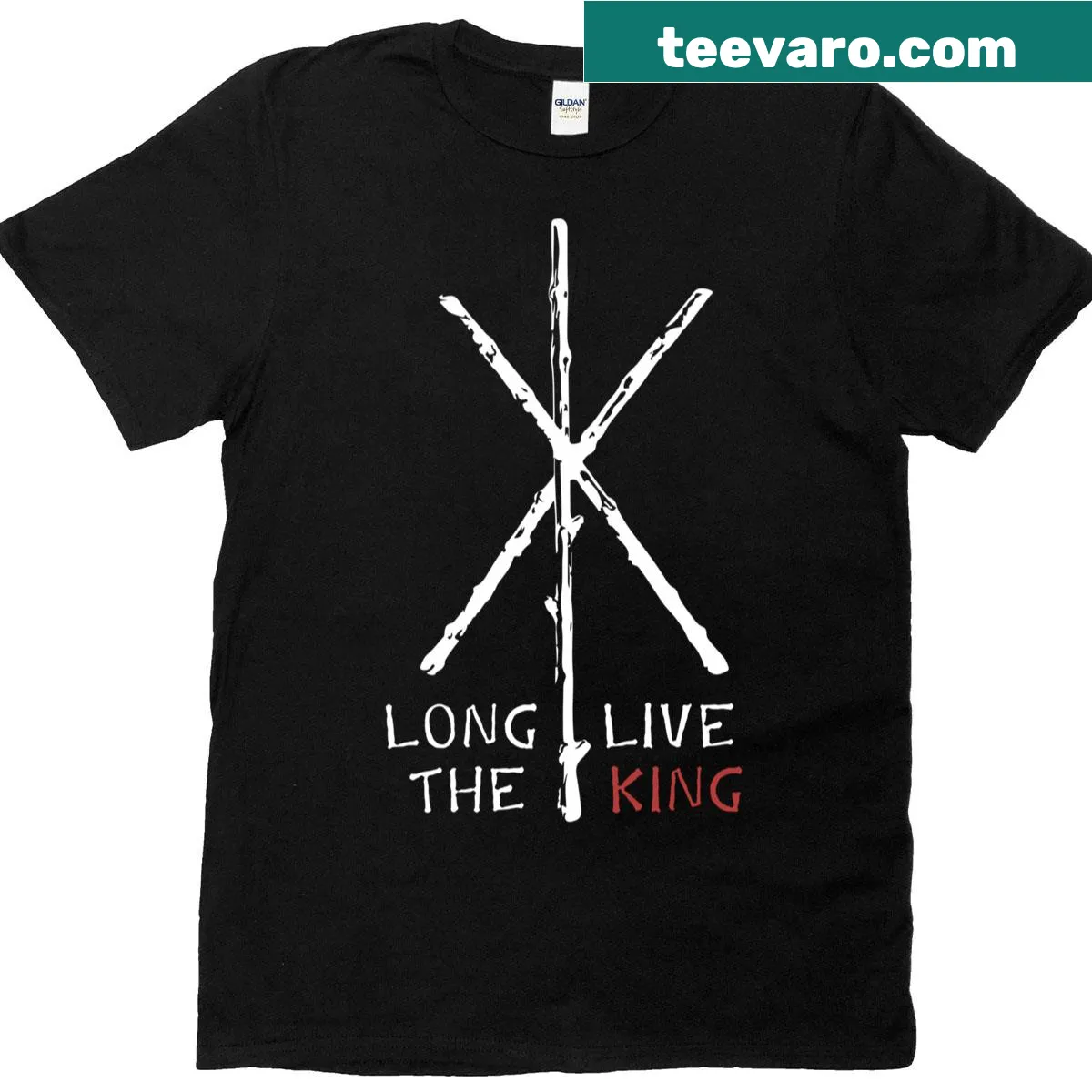 Text design featuring 'Long Live The King' in stylish typography — on a men's t-shirt