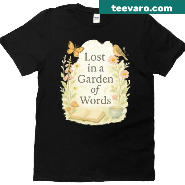 Artistic typography design saying 'Lost In A Garden Of Words'