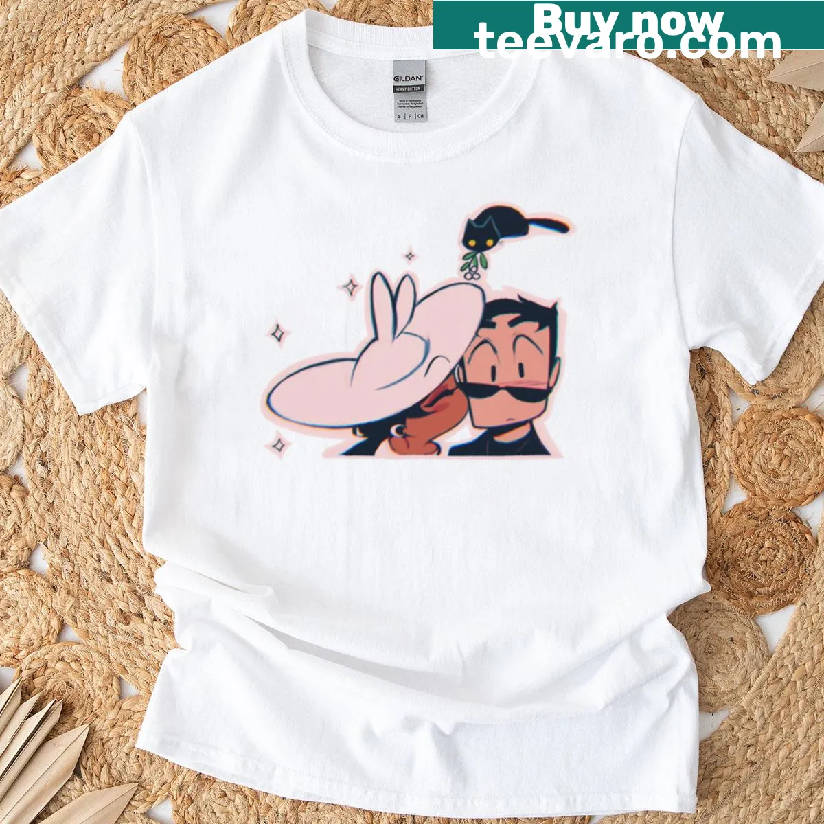 T-shirt featuring whimsical mistletoe graphic for Christmas — on a men's t-shirt