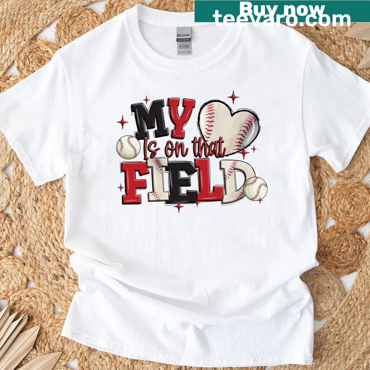 T-shirt with the phrase My Heart Is On That Field — on a men's t-shirt