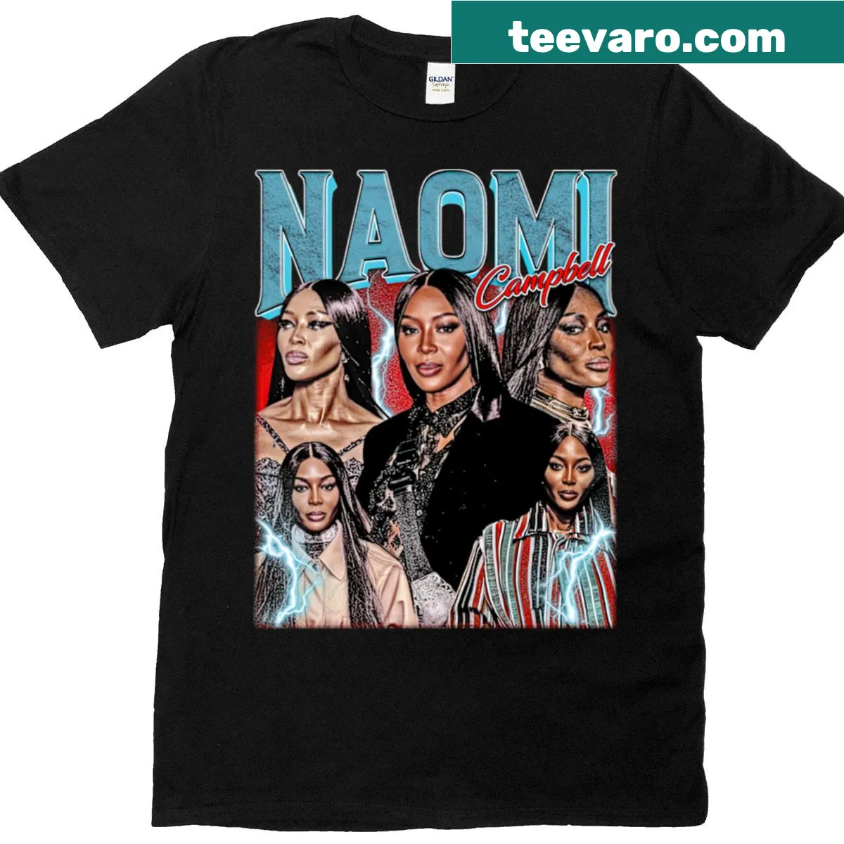 Vintage distressed bootleg t-shirt with unique Naomi design — on a men's t-shirt