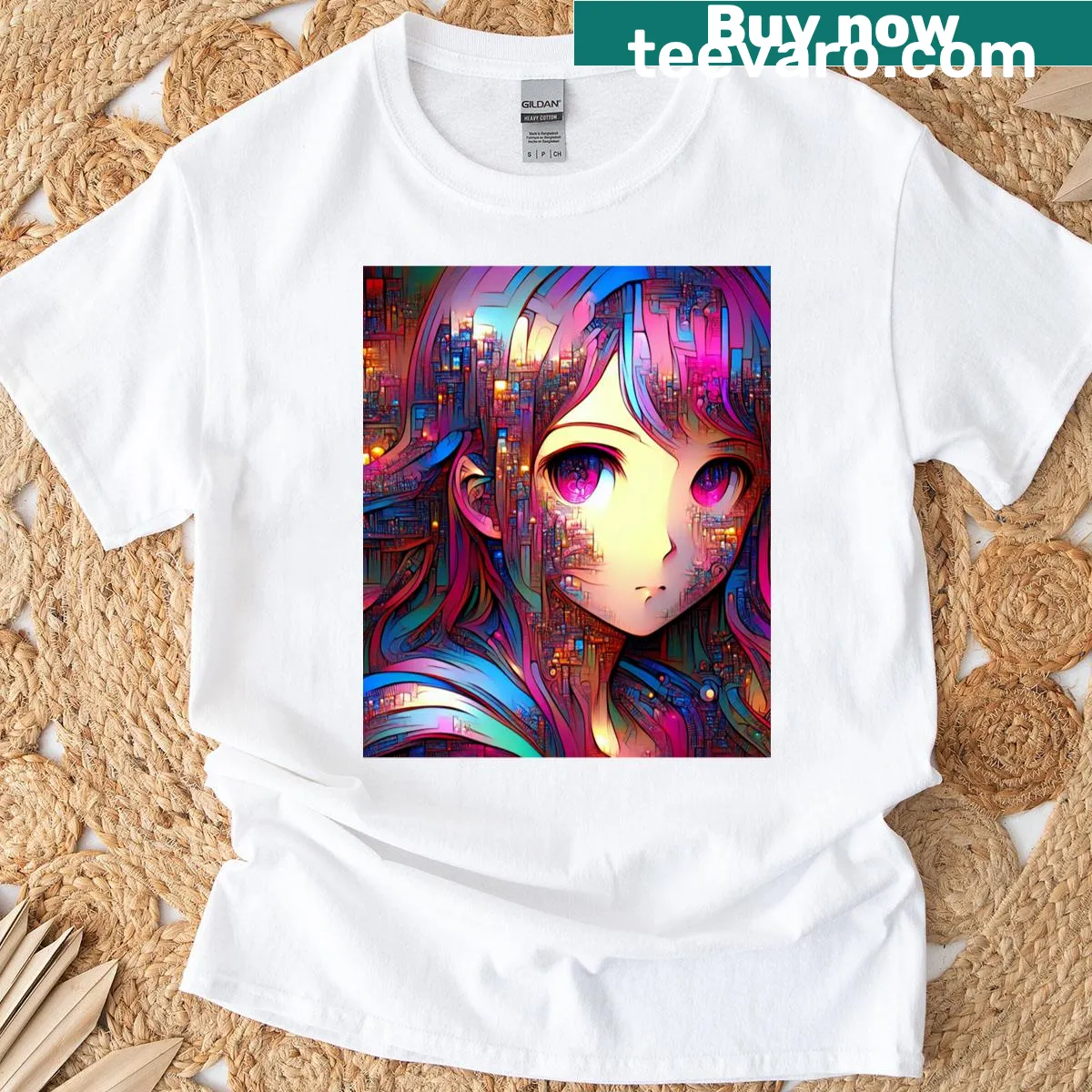Abstract typography design t-shirt with 'Neon Dreams' text — on a men's t-shirt
