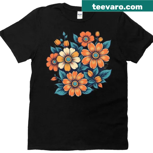 Floral design featuring orange blossoms on a T-shirt