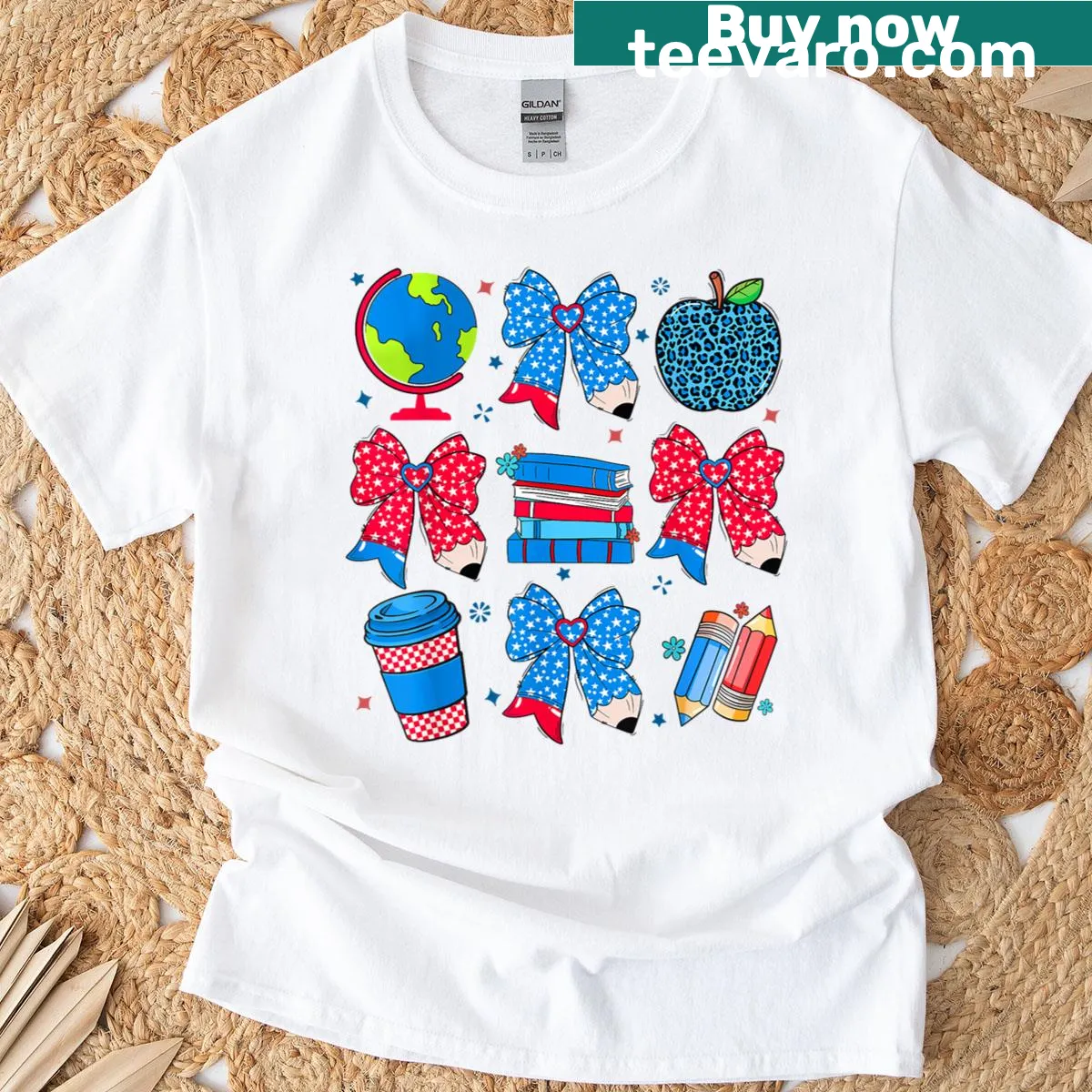 Typographic design celebrating American teachers for July 4th — on a men's t-shirt