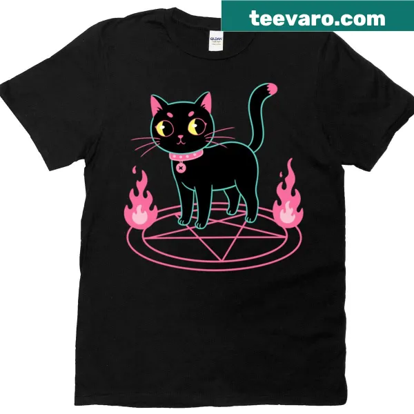 Cute Penta-cat design with occult symbols t-shirt