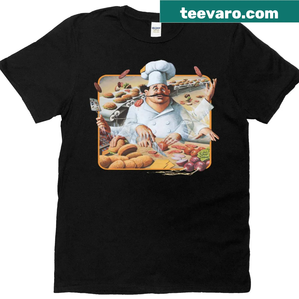 Retro video game t-shirt featuring a pressure cooker graphic — on a men's t-shirt