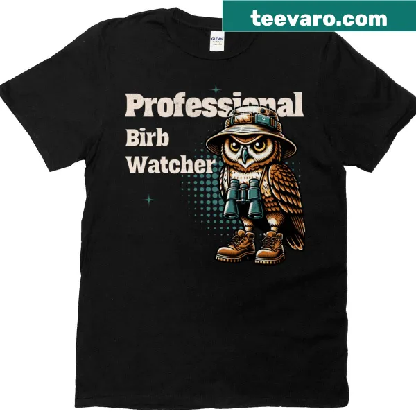 Funny bird watcher t-shirt featuring a cute cartoon owl