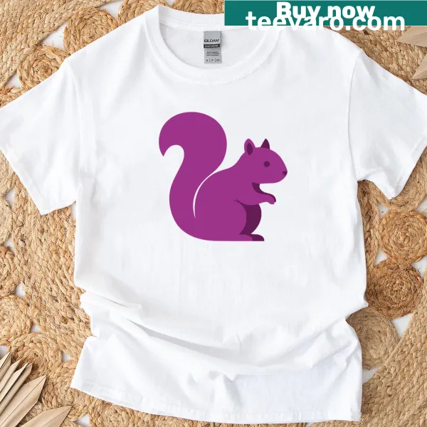 Playful cartoon purple squirrel graphic on a T-shirt