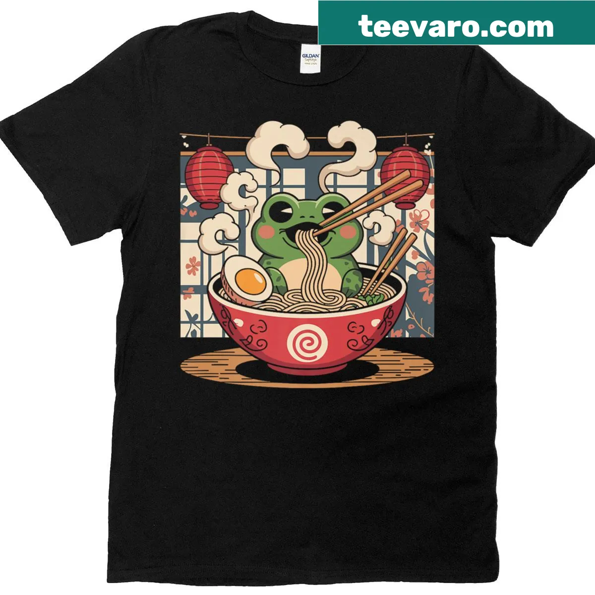 Cute ramen-loving frog graphic on a children's t-shirt — on a men's t-shirt
