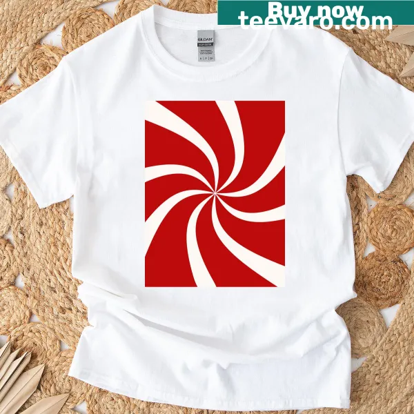 Minimalist design of peppermint twists on a T-shirt