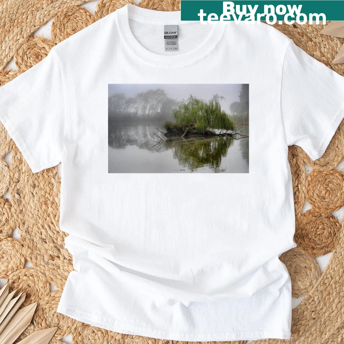 Illustration of Willow Island on a scoop neck T-shirt — on a men's t-shirt