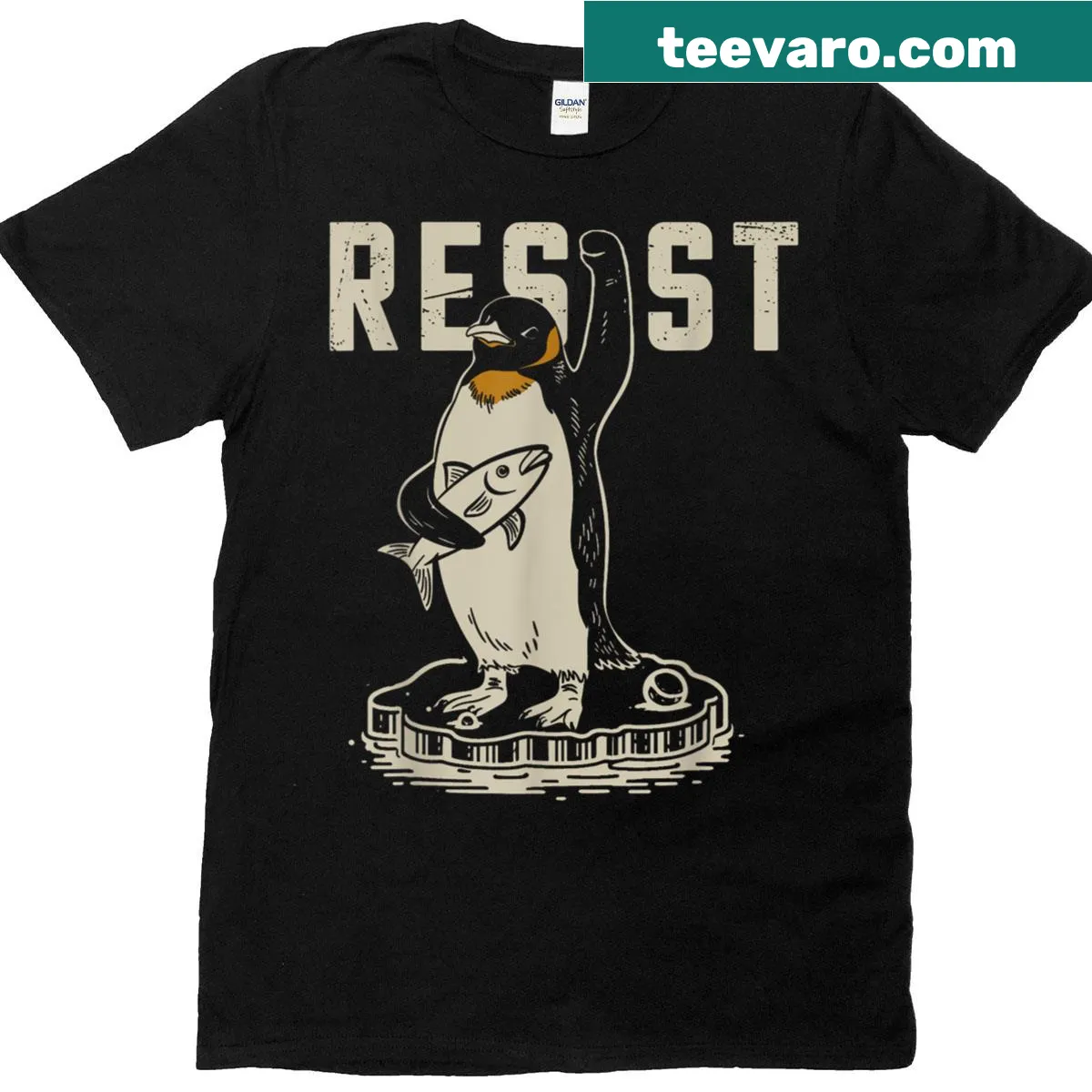 Whimsical penguin graphic T-shirt promoting activism — on a men's t-shirt