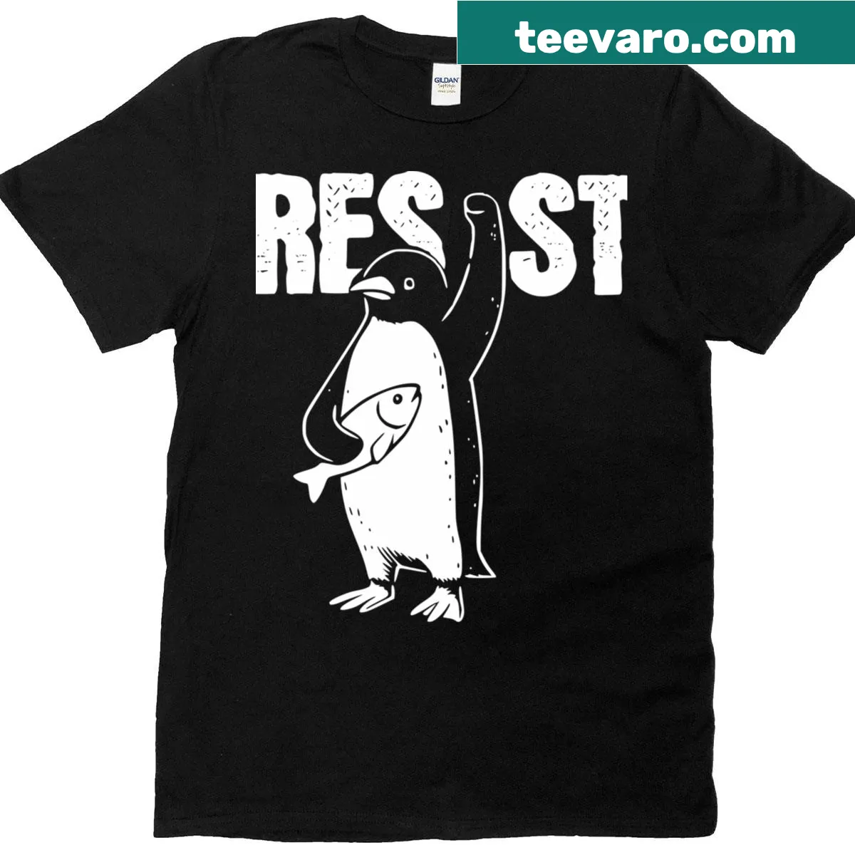 Vintage-style T-shirt with an illustrated penguin in protest — on a men's t-shirt