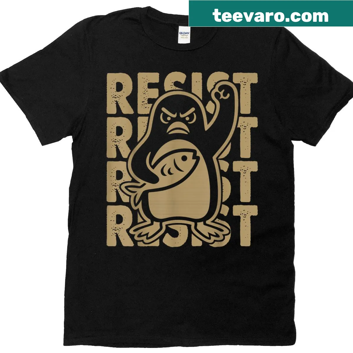 T-shirt with penguins graphic promoting activism and conservation — on a men's t-shirt