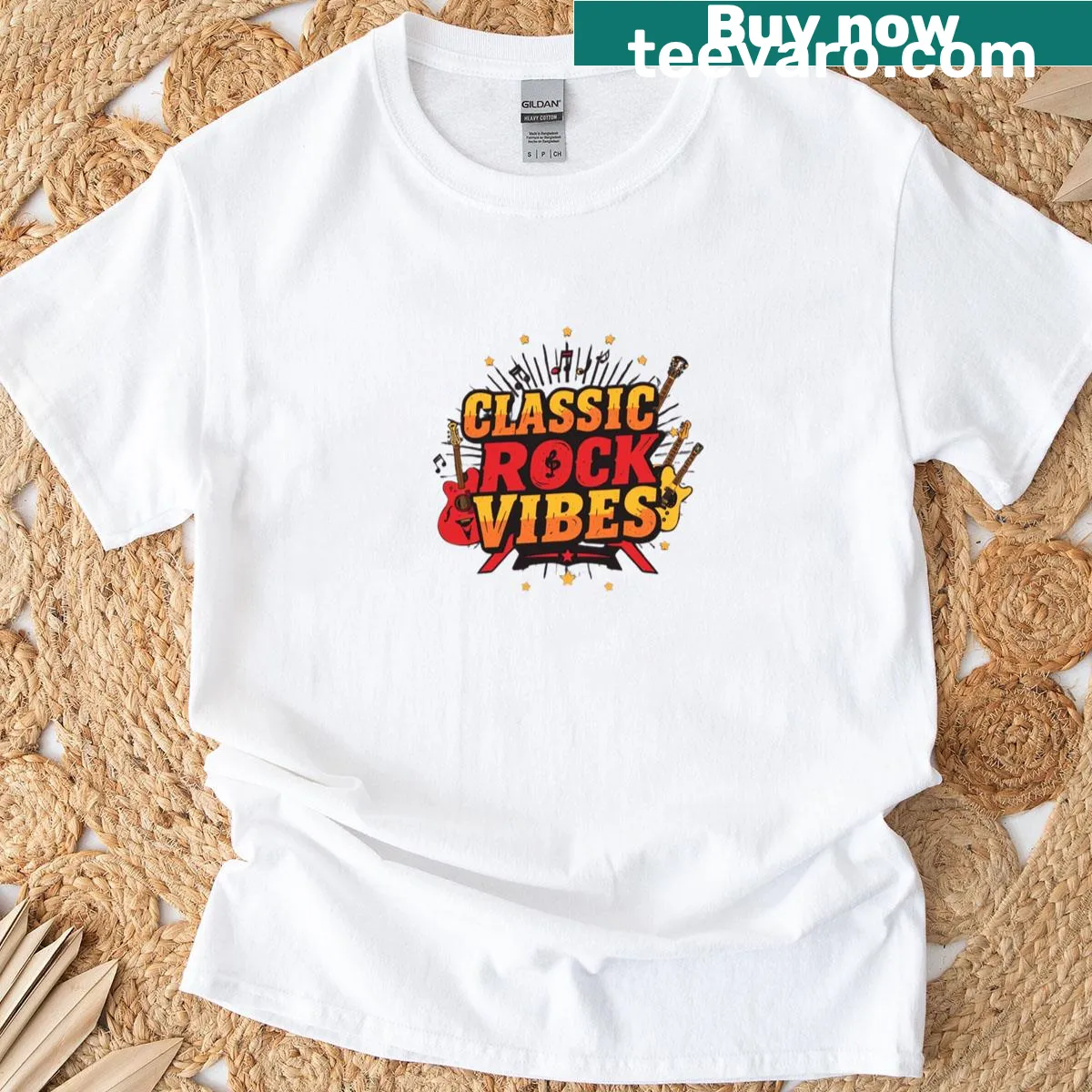 Vintage rock-themed T-shirt with a playlist graphic — on a men's t-shirt