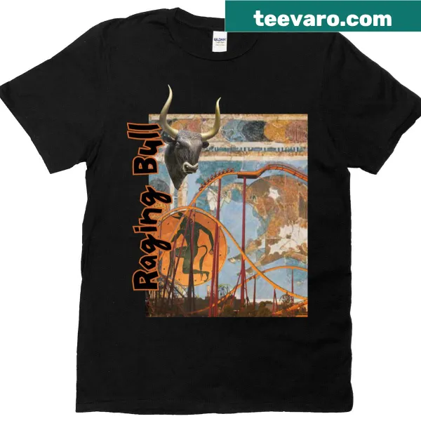 Illustrated raging bull design for a Six Flags T-shirt