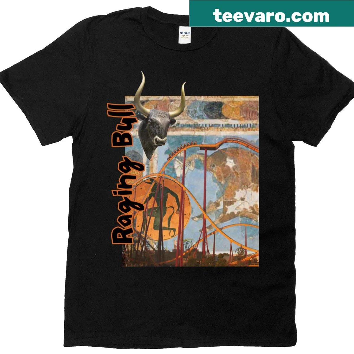 Illustrated raging bull design for a Six Flags T-shirt — on a men's t-shirt