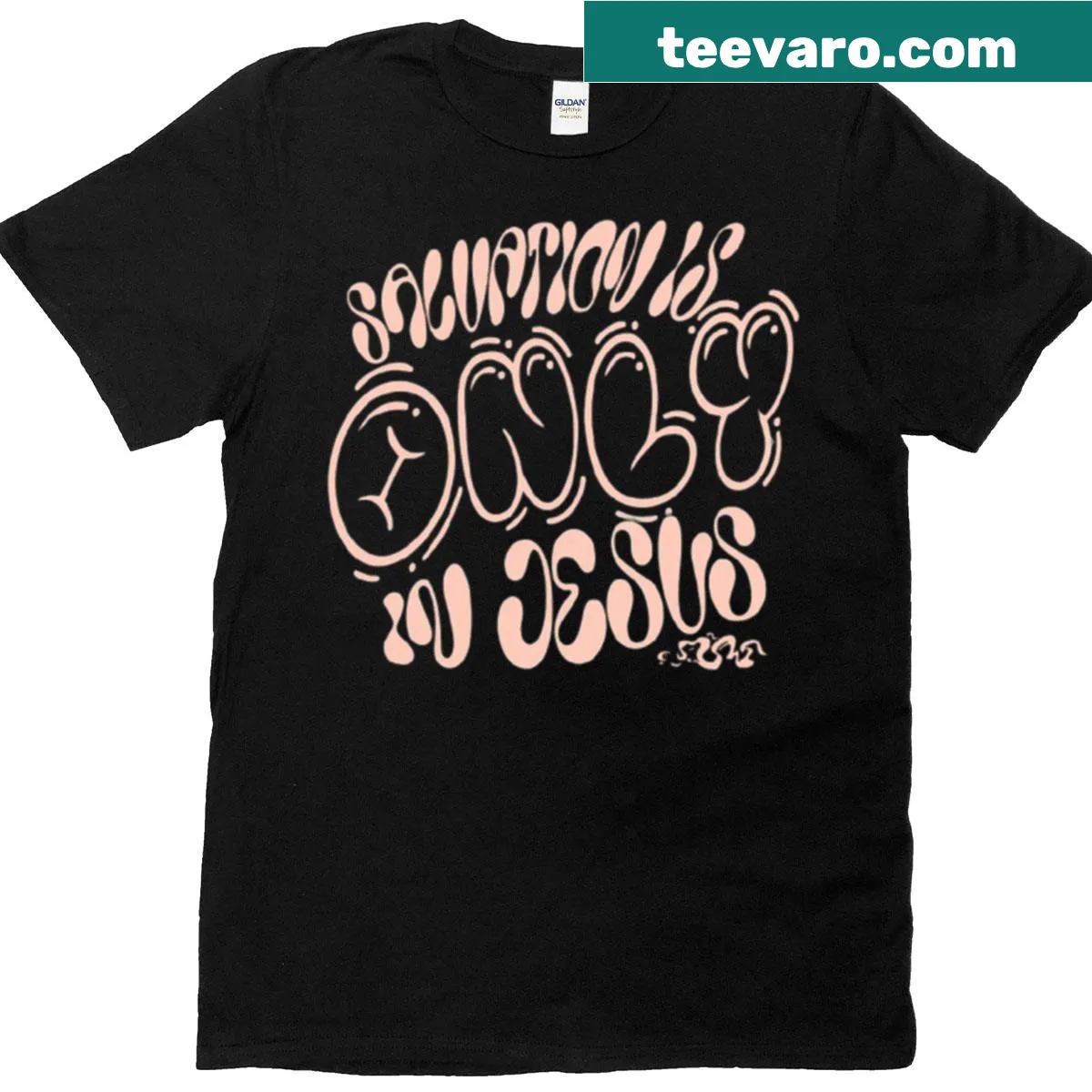 T-shirt expressing the message 'Salvation Only In Jesus' in bold typography. — on a men's t-shirt