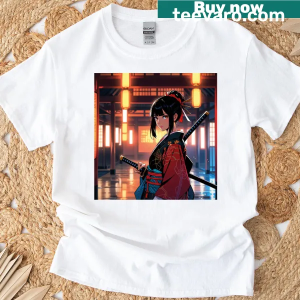 Graphic of a Samurai Warrior Girl on a T-shirt