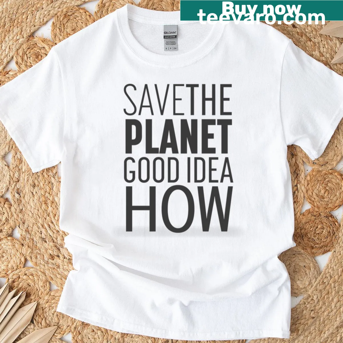 Thought-provoking 'Save The Planet' text graphic on a T-shirt — on a men's t-shirt
