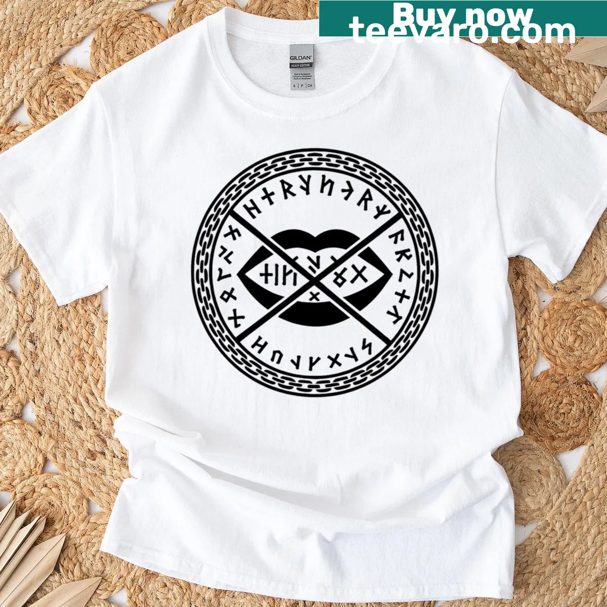 Minimalist Sigil of the Silent Binding graphic on a T-shirt — on a men's t-shirt