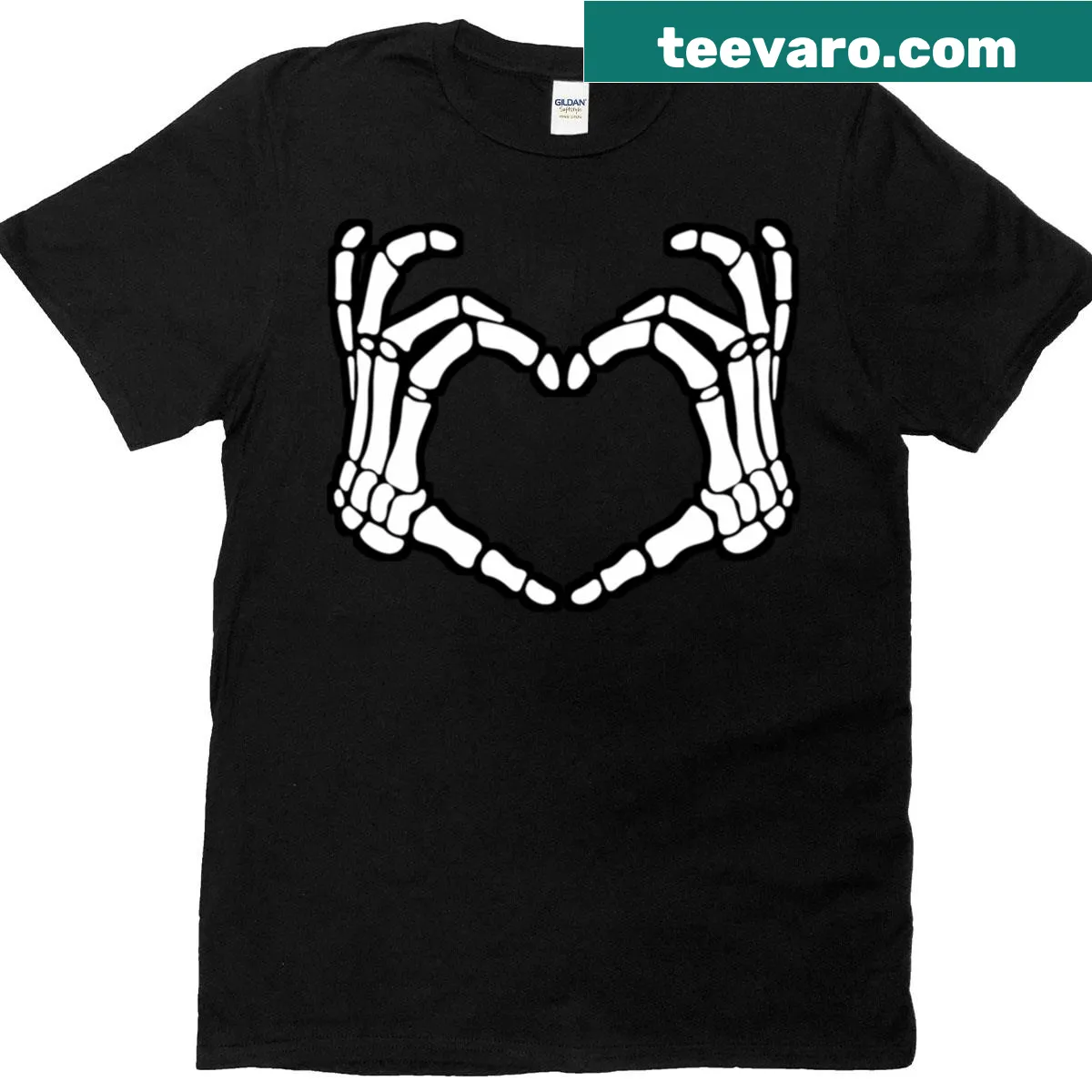 Skeleton making a heart sign with fingers t-shirt with cute design — on a men's t-shirt