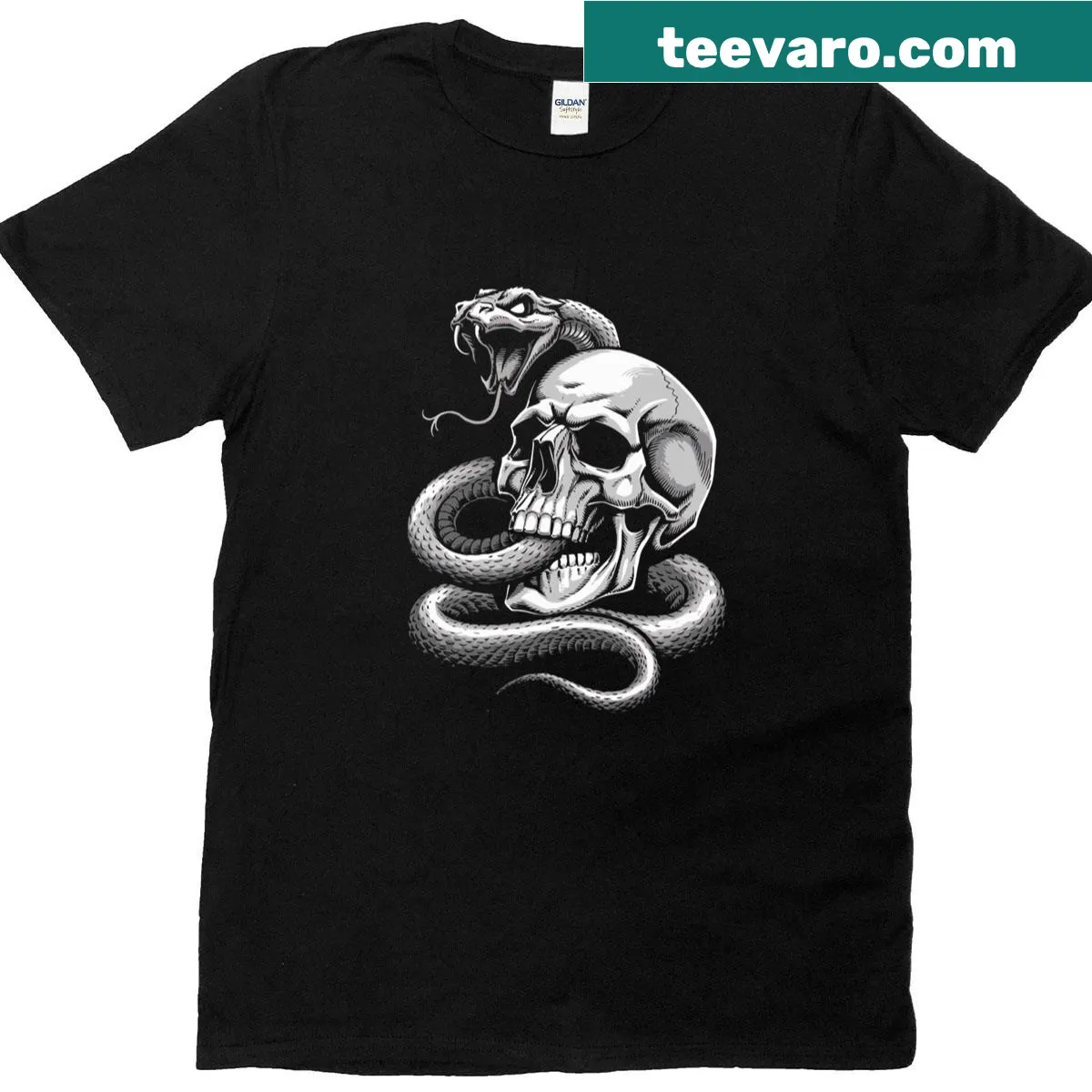 Skull entwined with a snake graphic T-shirt — on a men's t-shirt