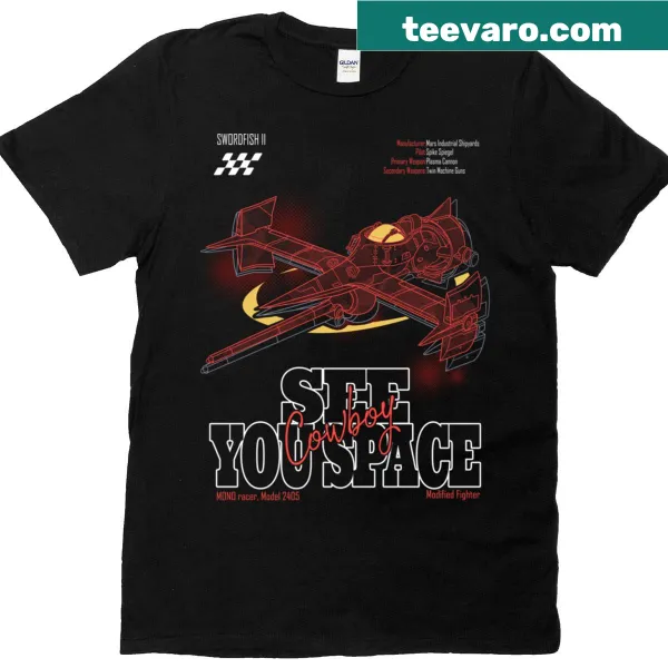 Whimsical cowboy riding a rocket on a Space Cowboy T-shirt