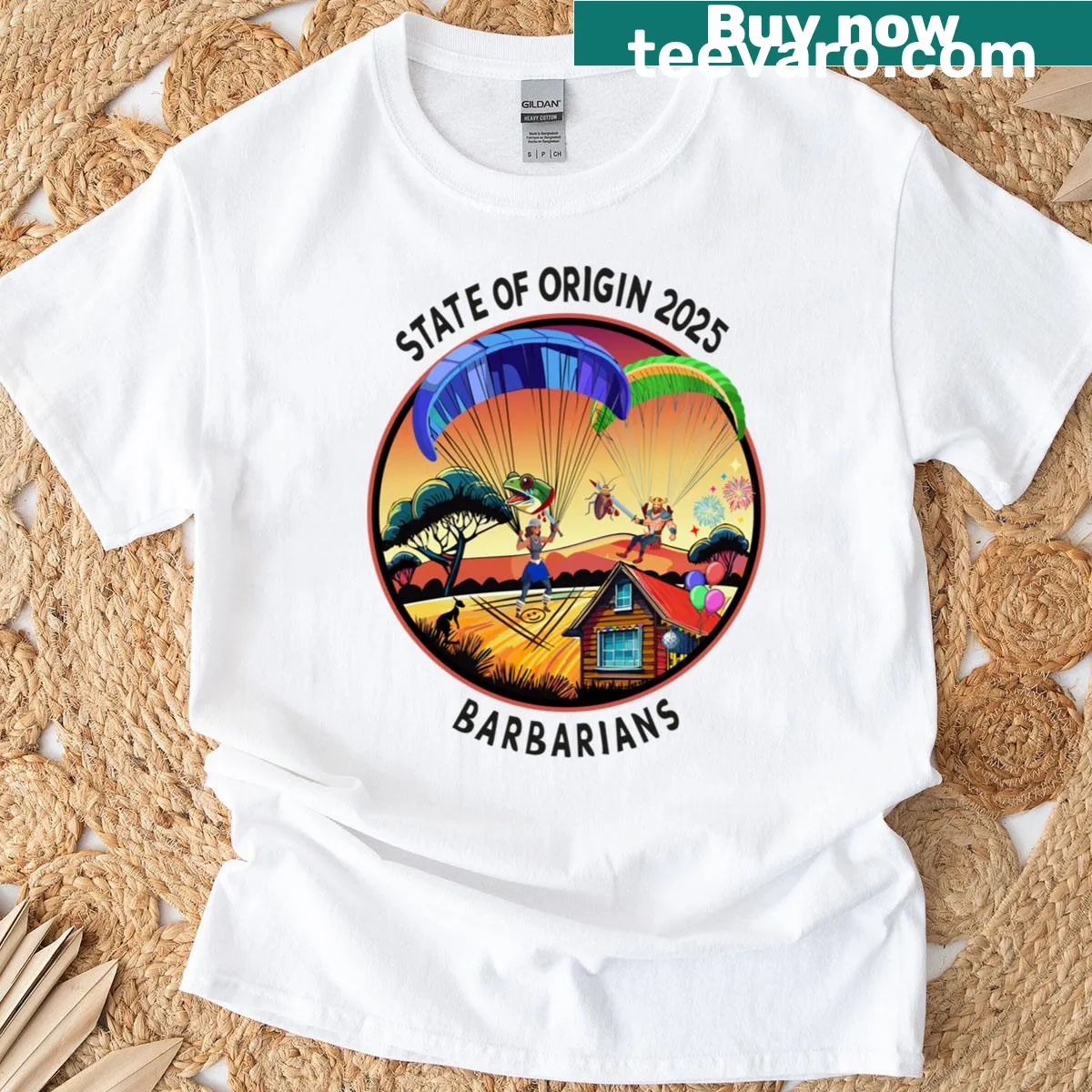 Bold typography t-shirt celebrating State Of Origin — on a men's t-shirt