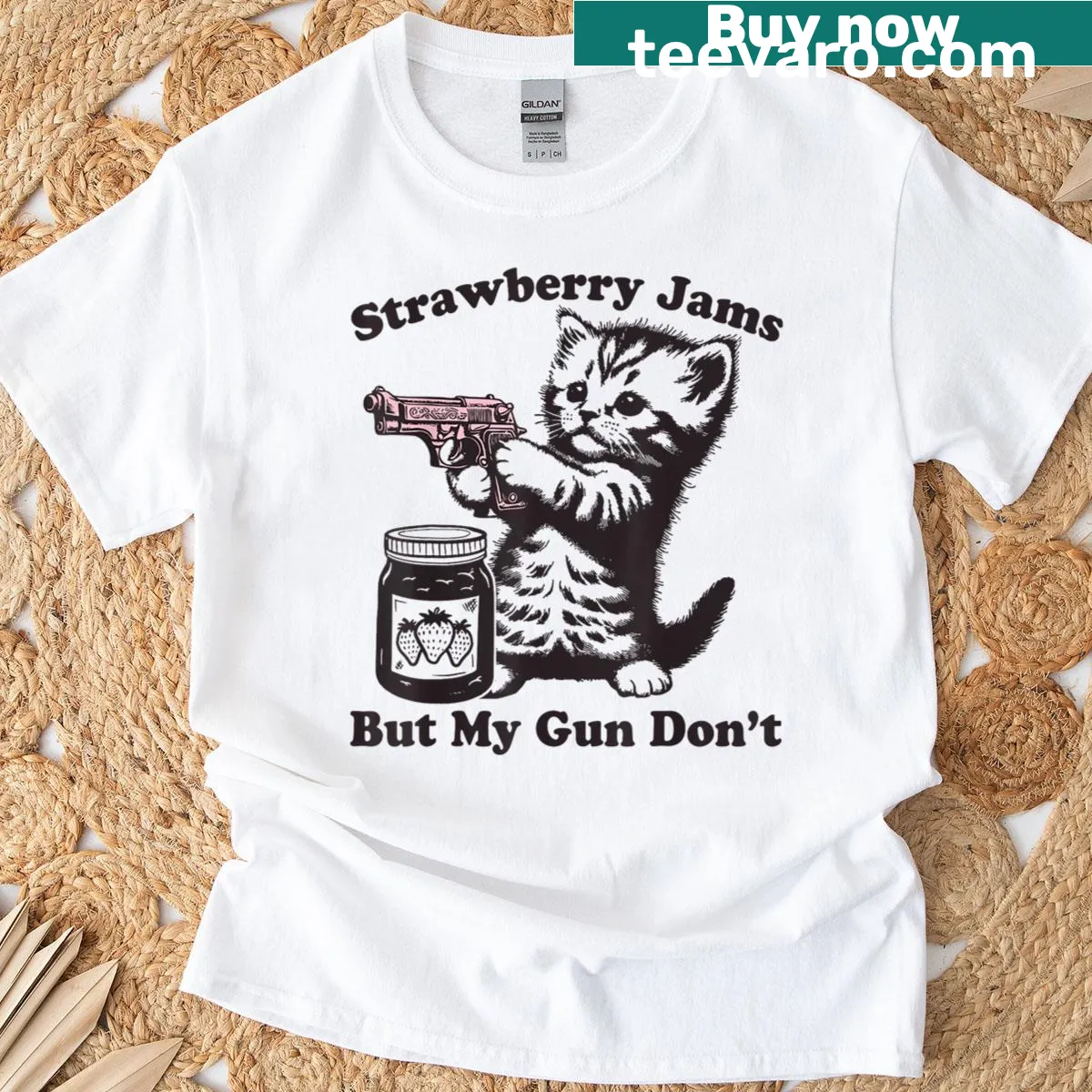 Funny T-shirt with a whimsical cat and humorous text — on a men's t-shirt