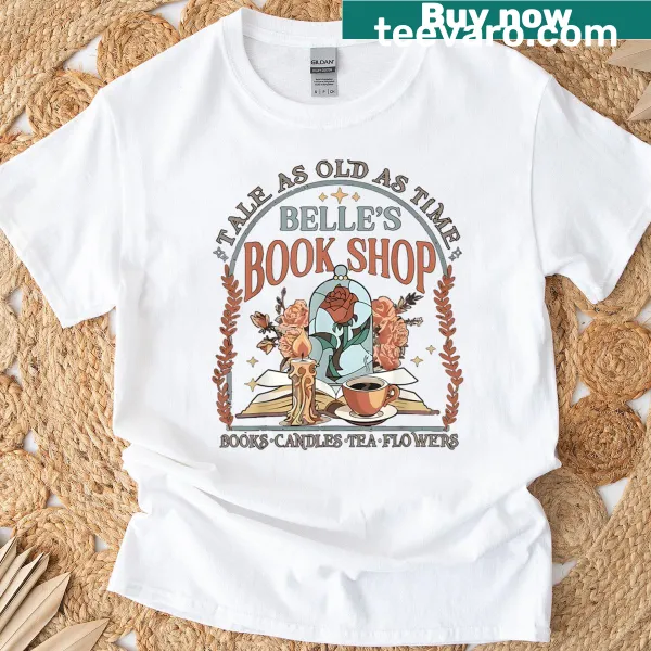 Book lover t-shirt featuring a book shop and coffee illustration