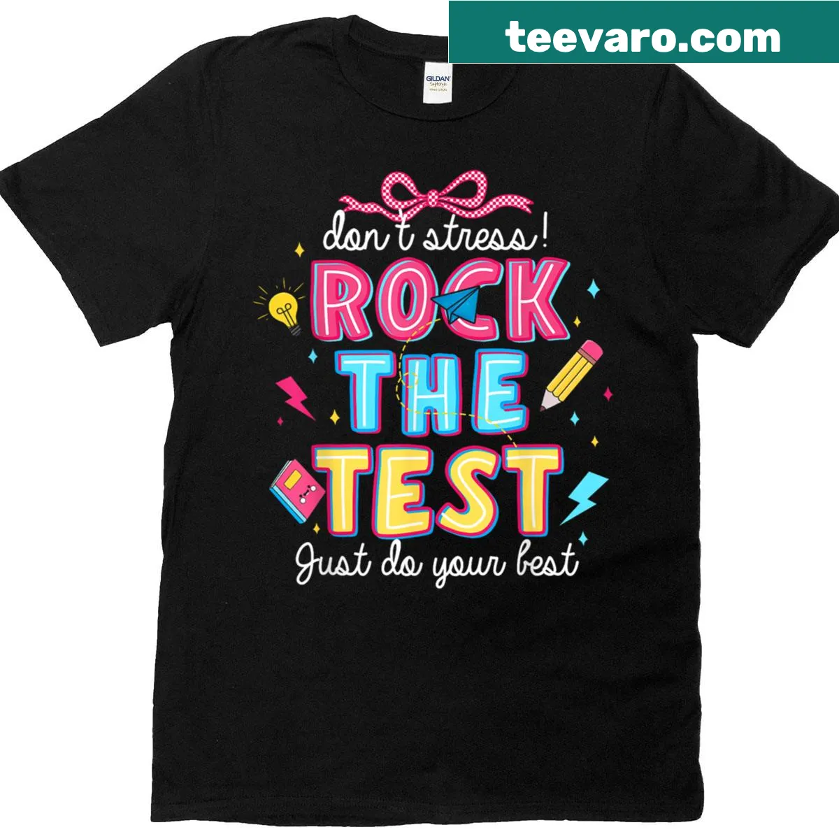 Inspirational teacher t-shirt with motivational typography about testing — on a men's t-shirt