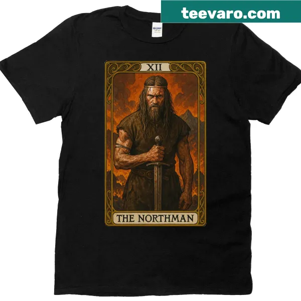 Illustrated Viking tarot card design on a classic t-shirt