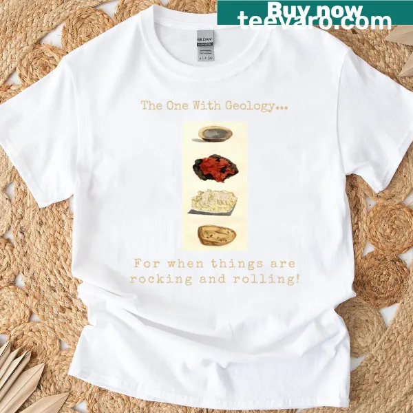 Illustrative t-shirt featuring geology rocks and earth themes.