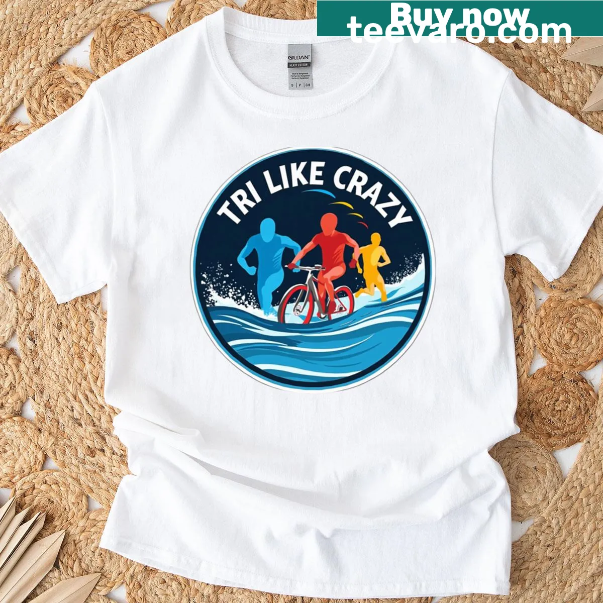 Bold motivational text on Tri Like Crazy T-shirt for triathlon athletes — on a men's t-shirt