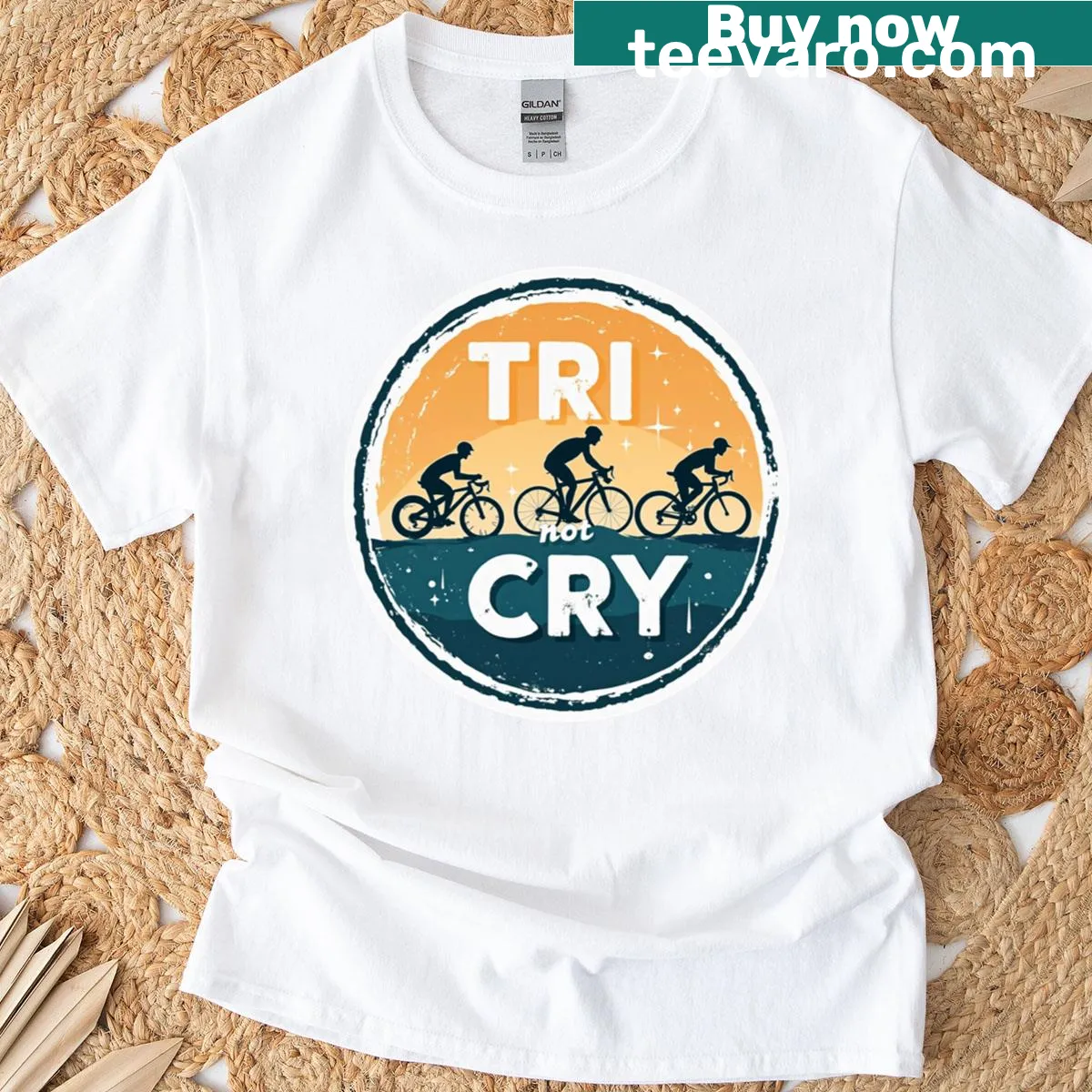 Playful t-shirt for triathlon athletes with 'Tri Not Cry' slogan — on a men's t-shirt