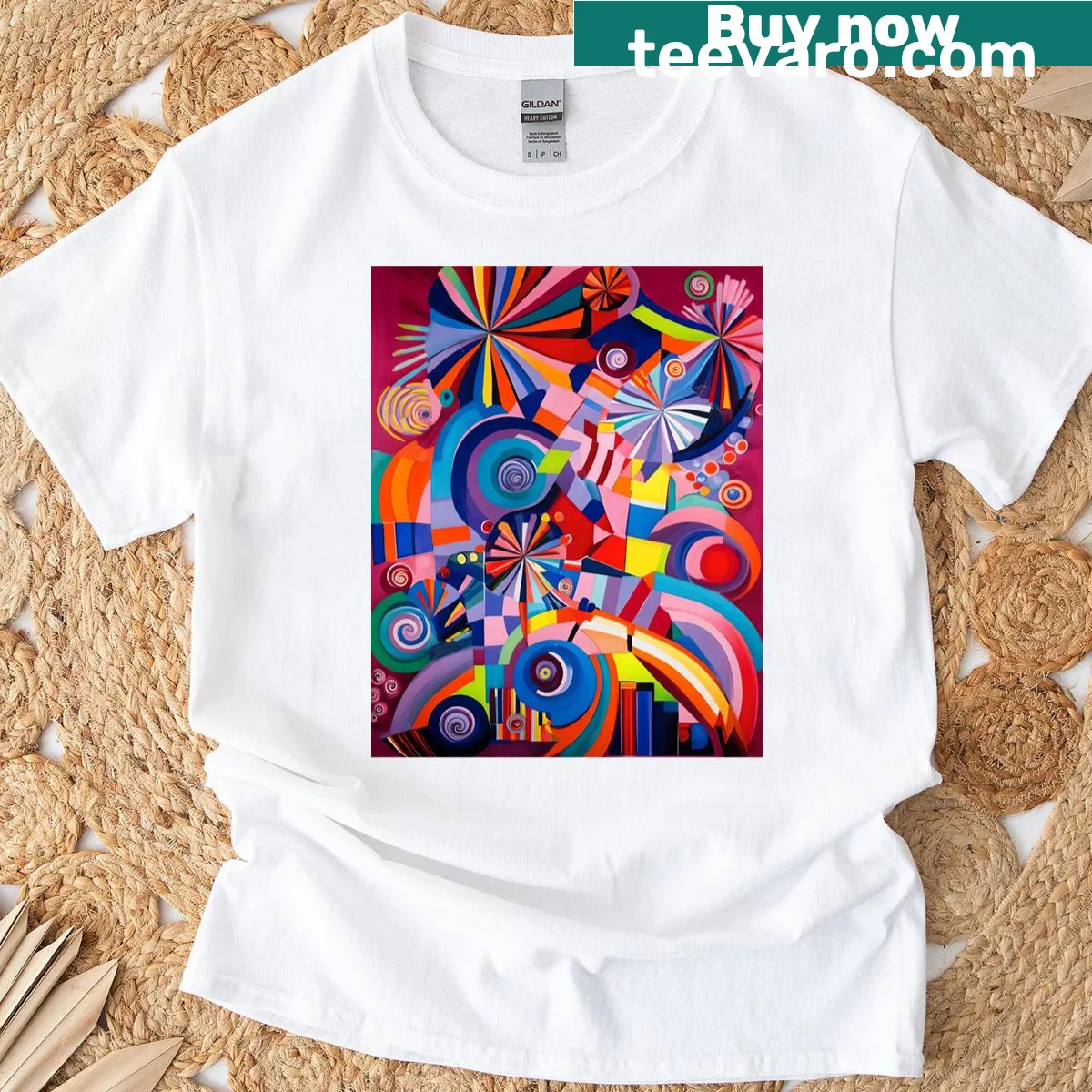 T-shirt featuring bold abstract modern art design — on a men's t-shirt