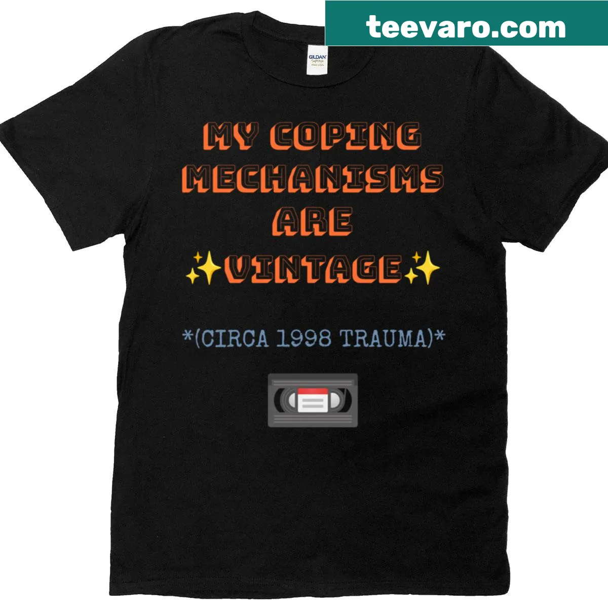 Vintage t-shirt with 'Coping Mechanisms' text in nostalgic style — on a men's t-shirt