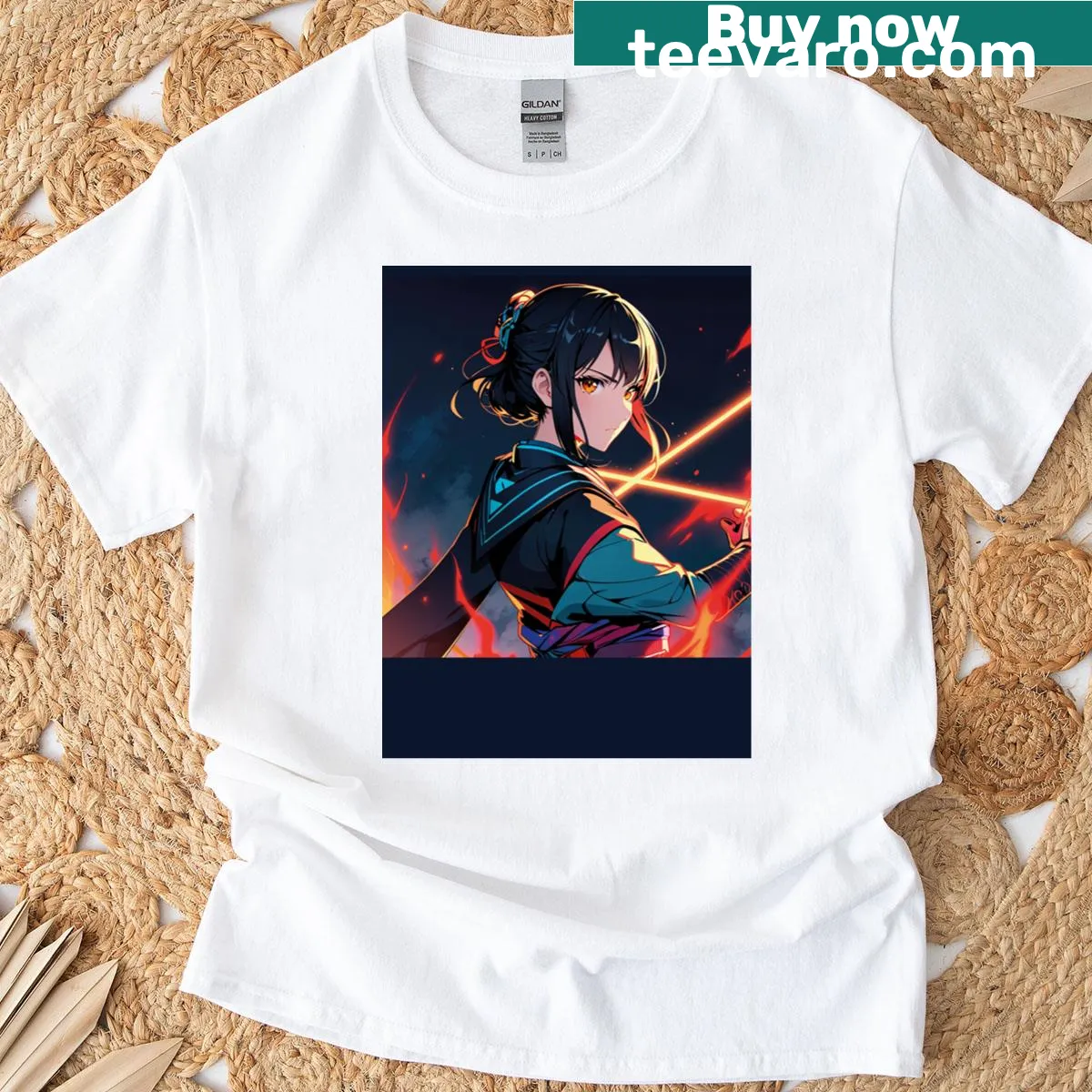 Illustration of a warrior girl showcasing strength and confidence. — on a men's t-shirt