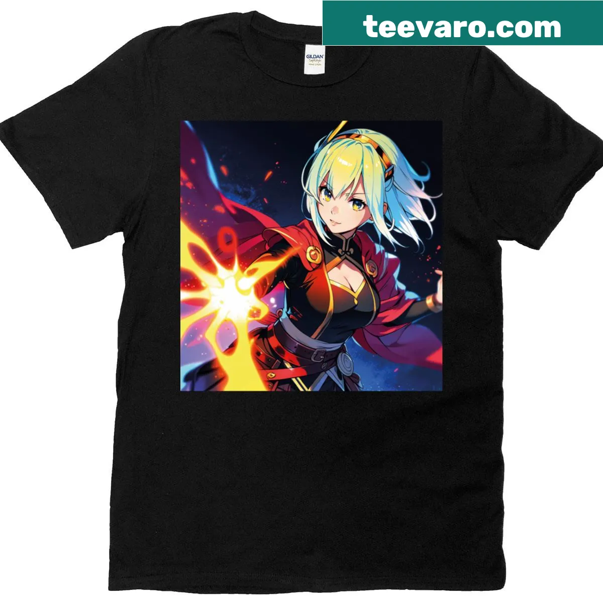 Illustration of a warrior girl with mutant powers on a T-shirt — on a men's t-shirt