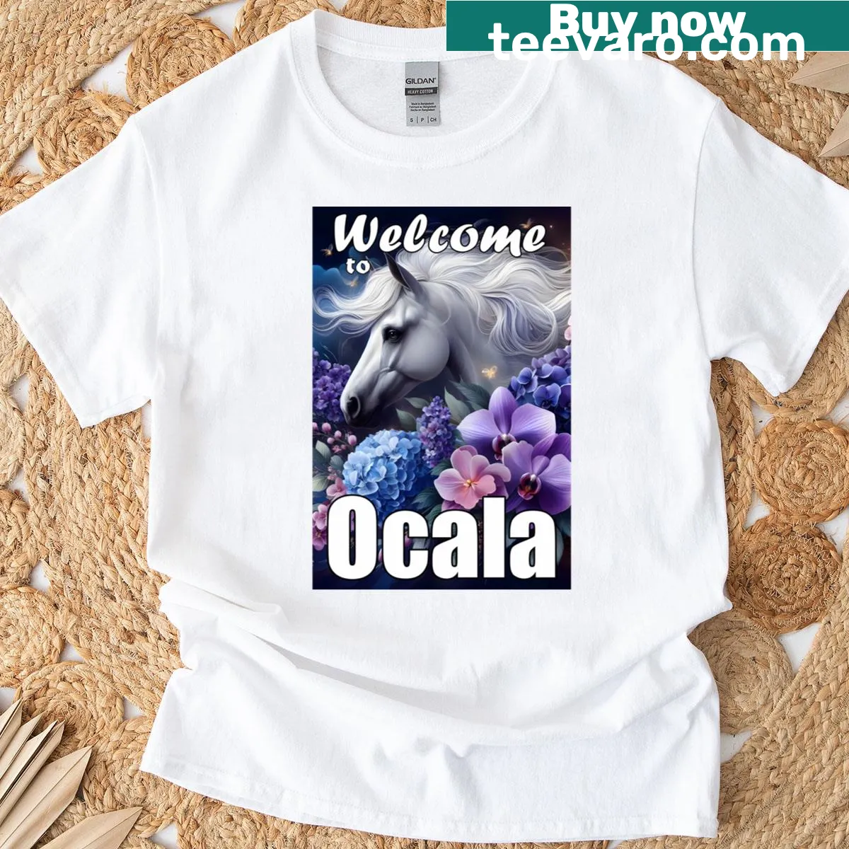 Illustrated T-shirt welcoming visitors to Ocala — on a men's t-shirt